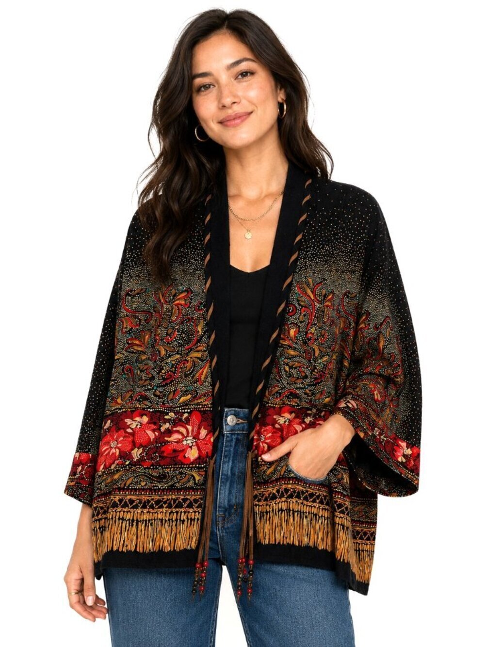 Vintage Carole Little Faux Suede Whipstitch Tassel Tie-Front Jacket